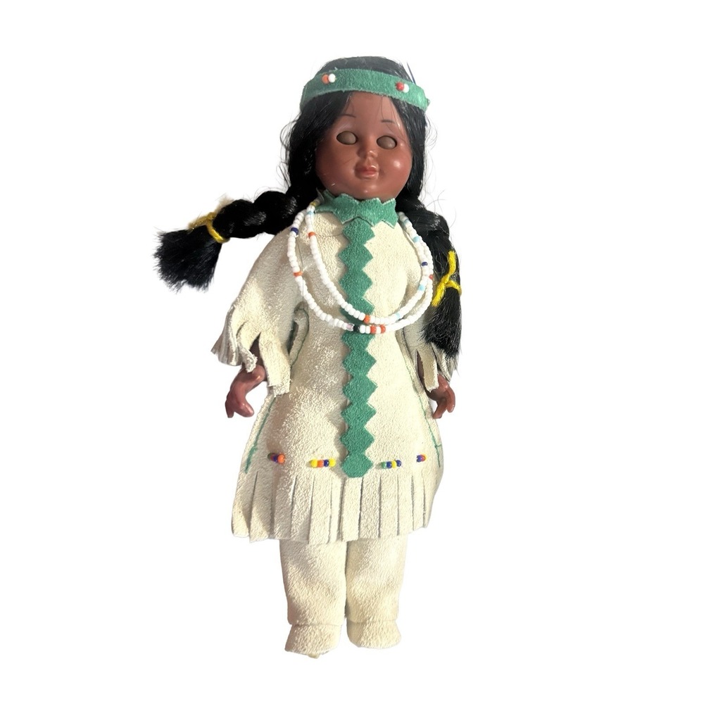 Vintage Native American Doll Sleepy Eye 7 Inch Suede Beaded Outfit 1960s